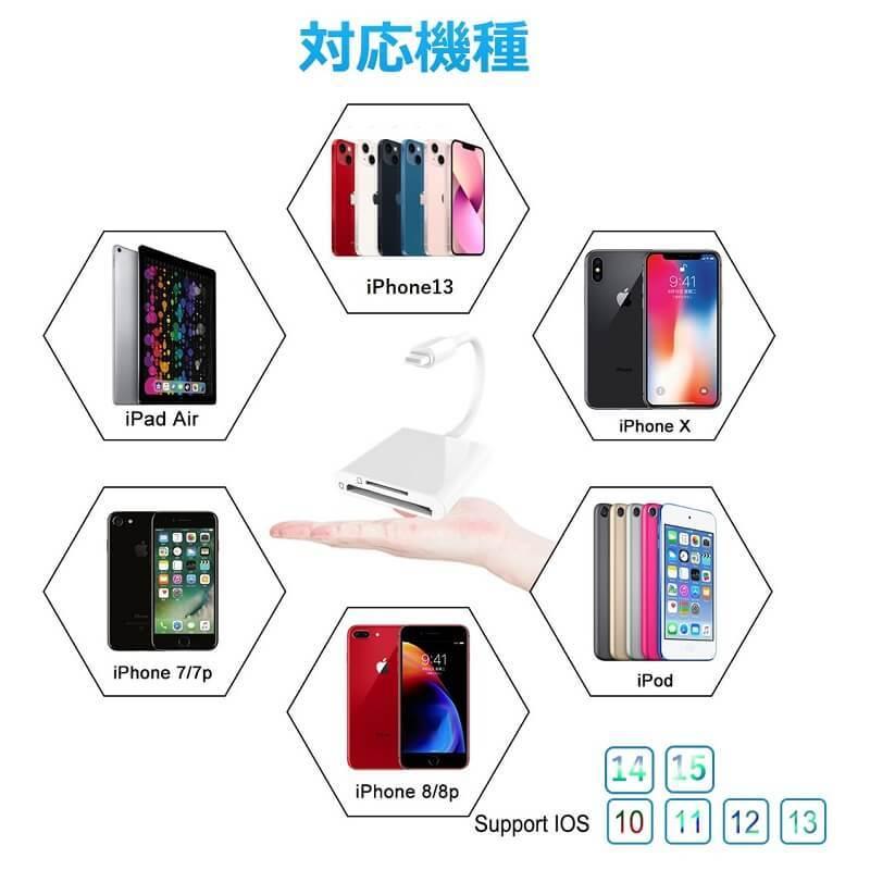 SD カードリーダー iPhone iPad 2in1 lightning マイクロ sd カード メモリーカード microsd 写真 移動 iOS専用 カメラリーダー iPhone 14 iOS18対応 送料無料 |  | 09