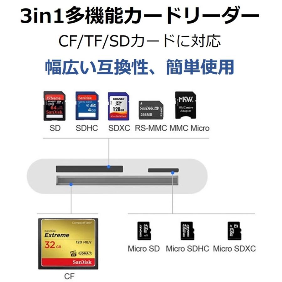 SD カードリーダー CF カードリーダー 3in1 アダプタ iPhone 14 13 7 8 lightning マイクロ sd カード USB メモリ microsd 写真 移動 SE3 2 iPad |  | 02
