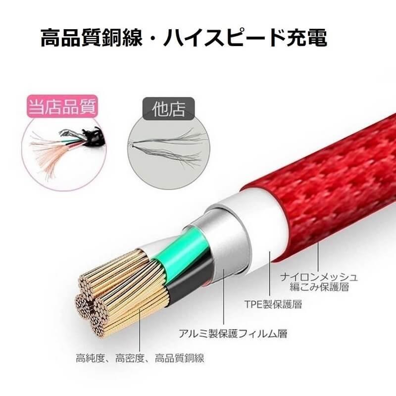 (iPhone microUSB Type-C) 3in1 充電ケーブル 1.2m ナイロン編み 高耐久 ライトニングケーブル 急速充電 タイプc マイクロ 充電器 Xperia Huawei AQUOS 1.2m |  | 09
