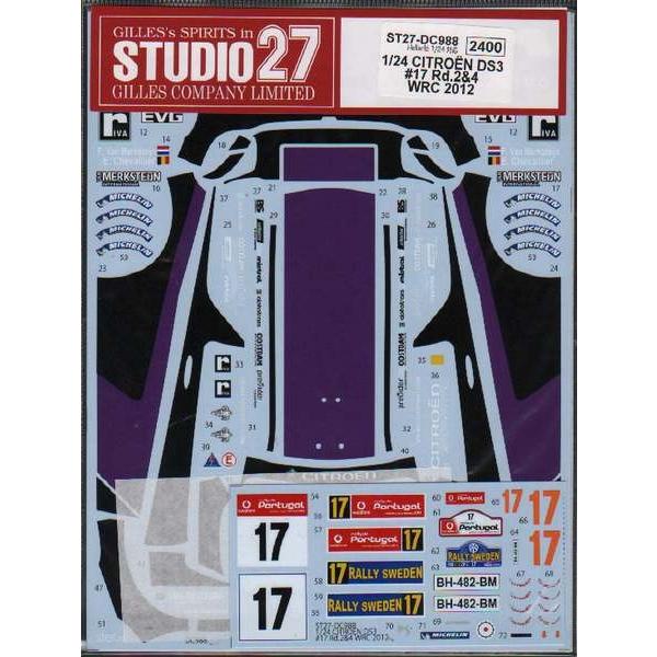 スタジオ27 DC988 1/24 CITROEN DS3 #17 Rd.2&4 WRC 2012(Heller社 1/24)対応｜rainbowten｜02
