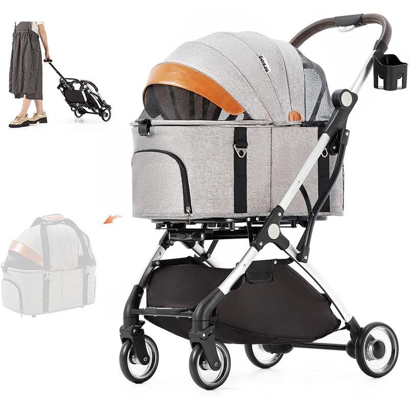 HRking.HANRAY 分離型 折りたたみ ペットカート 3wayモデル 対面式 4輪 犬用ベビーカー 前輪360°回転 後輪ブレーキ付 HANRAY 分離型 折りたたみ ペットカート 3wayモデル 対面式 4輪 犬用ベビーカー