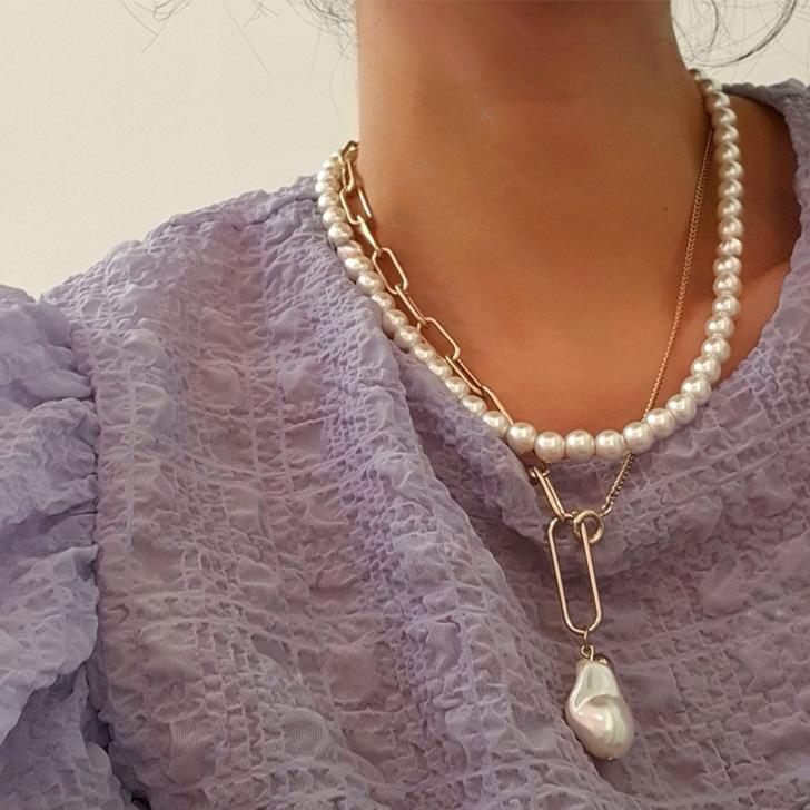 k18　淡水パール　ネックレス　2点セット 2点セット・K18WG】淡水真珠コンク貝ネックレス・ピアスセット