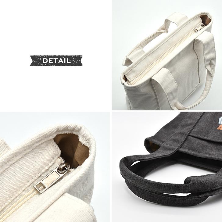 ミニトートバッグ テディベア 刺繍 帆布 くま クマ A5 小さめ マチあり