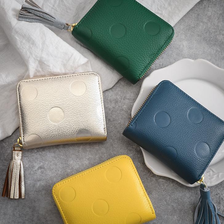 （レディース）perche ドット柄　二つ折り財布 perche カードウォレット 財布 ドット柄 ペルケ ジャバラ