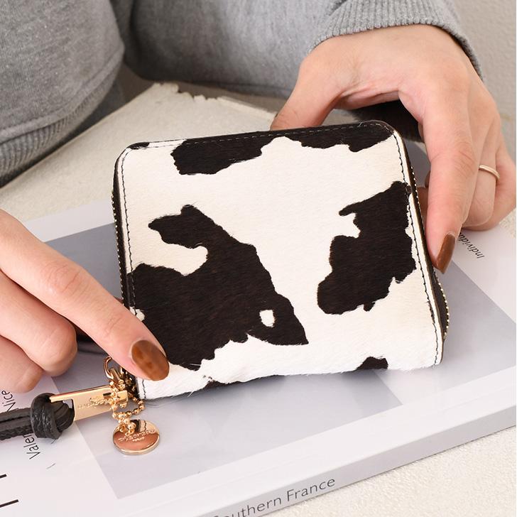 がま口ジッパーウォレット　ハラコ　2点 財布 二つ折り ラウンドファスナー レディース 本革 ハラコ