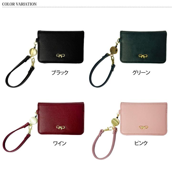 パスケース レディース リール付き 二つ折り 定期入れ icカード カード