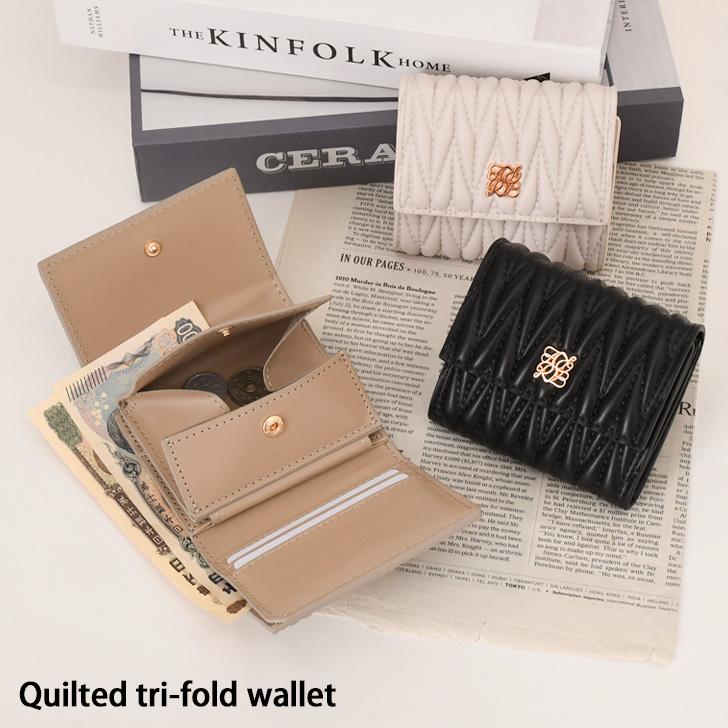 新品❤本革 キルティング 三つ折り財布 三つ折り財布 レディース コンパクト 財布 三つ折り ミニ財布 3つ折り