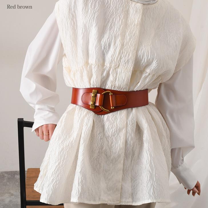 サッシュベルト 本革 黒 ゴム ベルト レディース 太い レザー 太