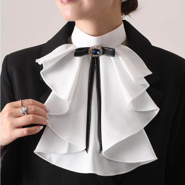 つけ襟 付け襟 フリル ハイネック リボン スタンドカラー レディース