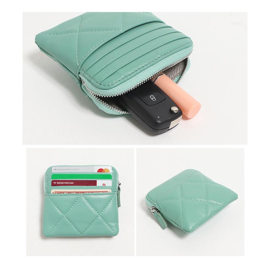 ジップコインパース カードケース ミニ財布 キルティング ピンク 財布 レディース 本革 小さめ ミニ ウォレット コインケース