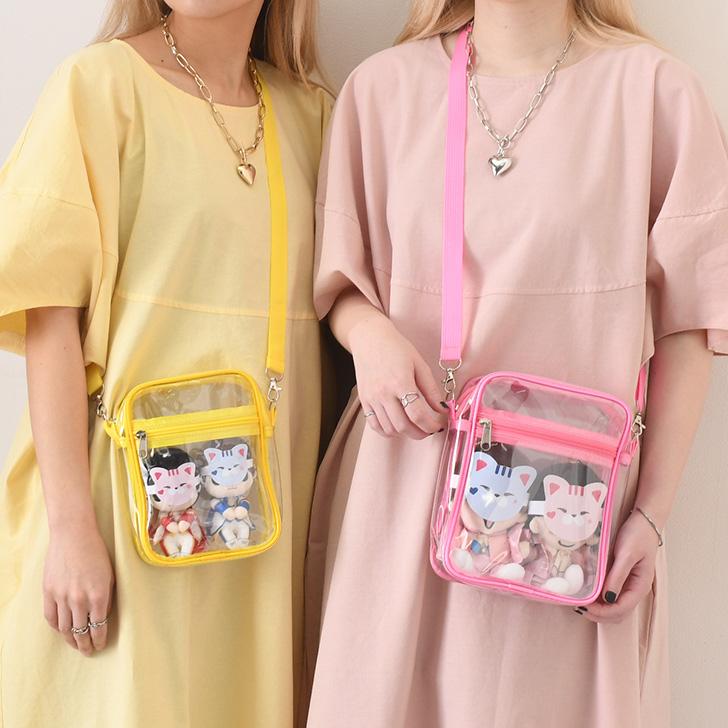 ショルダーバッグ クリア 透明 スクエア ビニール 推し活 推しカラー