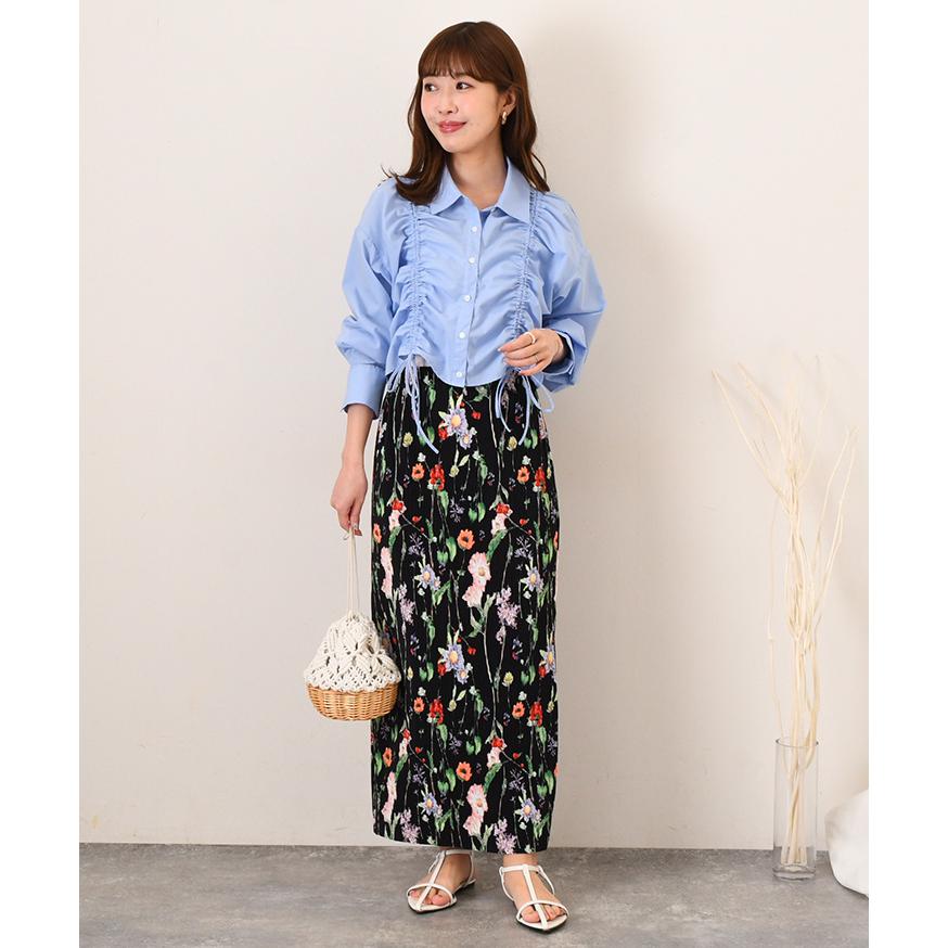 セルフカット スカート タイトスカート ロング 春 夏 プリーツ 花柄 黒