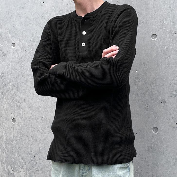 新作 ヘルスニット Healthknit Tシャツ 長袖 メンズ ロングスリーブ トップス ヘンリーネック 52016 肉厚 コットン ワッフル Healthknit（ヘルスニット） Healthknit Tシャツ 長袖 メンズ ロング