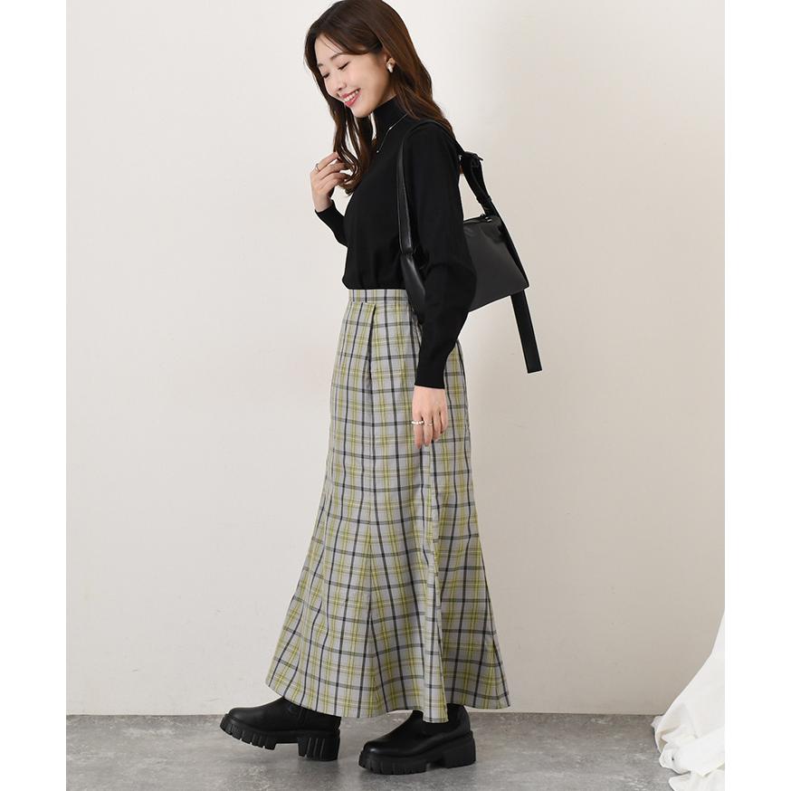 マーメイドスカート ロング フレア Aライン チェック柄 秋 冬 ウエスト