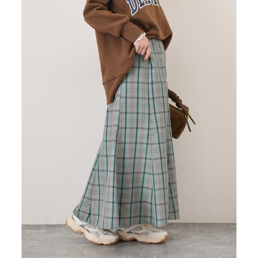 マーメイドスカート ロング フレア Aライン チェック柄 秋 冬 ウエスト