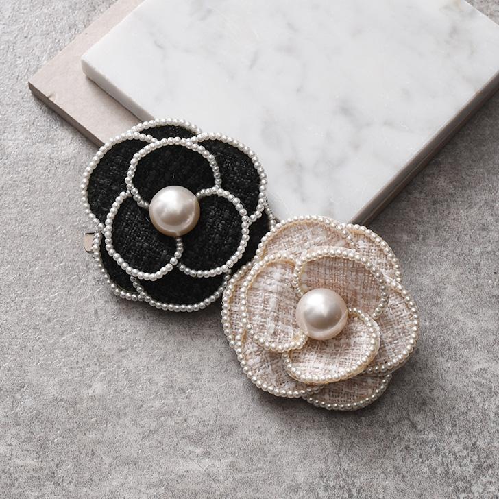 コサージュ レディース ツイード カメリア フェイクパール ブローチ