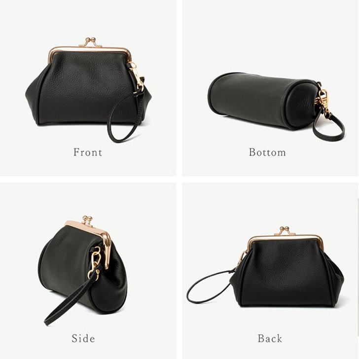 ポーチ 本革 レザー がま口 お財布機能 おしゃれ 小物入れ 大きめ