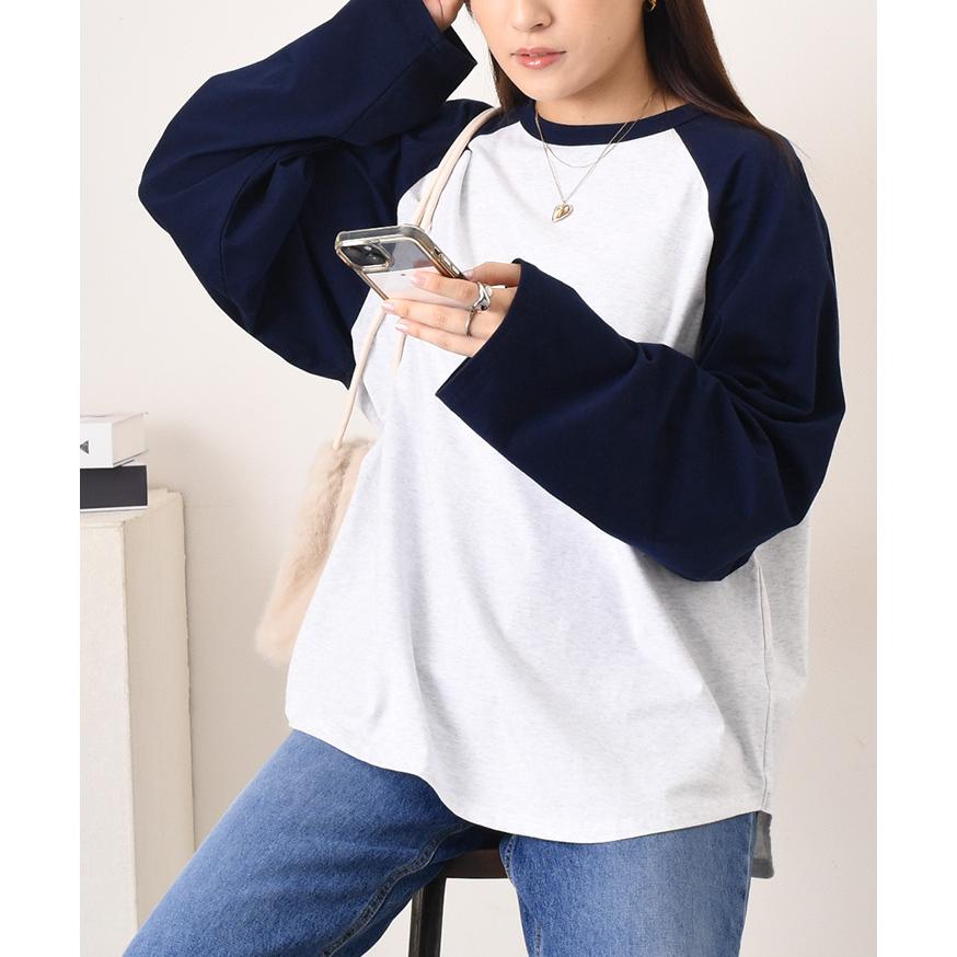 Sound Sports ネイビー長袖カットソー カットソー レディース 長袖 ラグラン Tシャツ ロンT 秋 冬 綿混