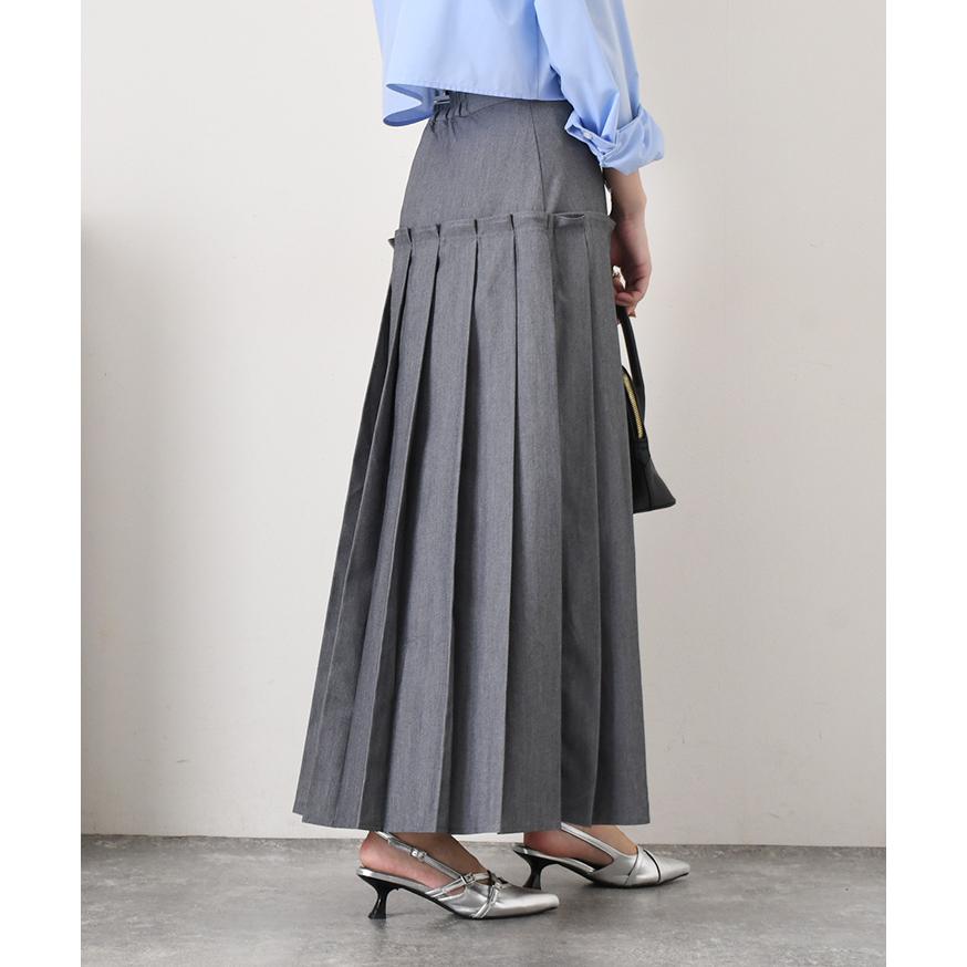 スカート プリーツスカート ロング マキシ ツイル 膝下 ひざ下 夏 秋