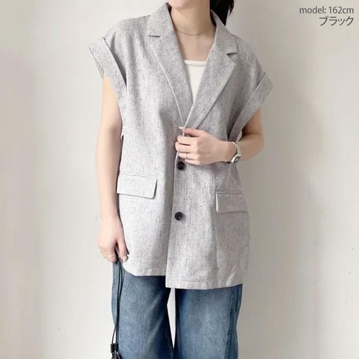 ジレ ベスト ジャケット テーラード レディース 春夏 ロング Vネック