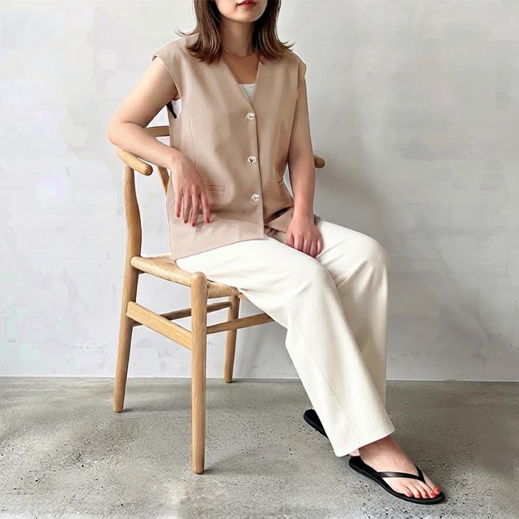 ベスト ジレ ノーカラー レディース 春 夏 Vネック 薄手 前開き