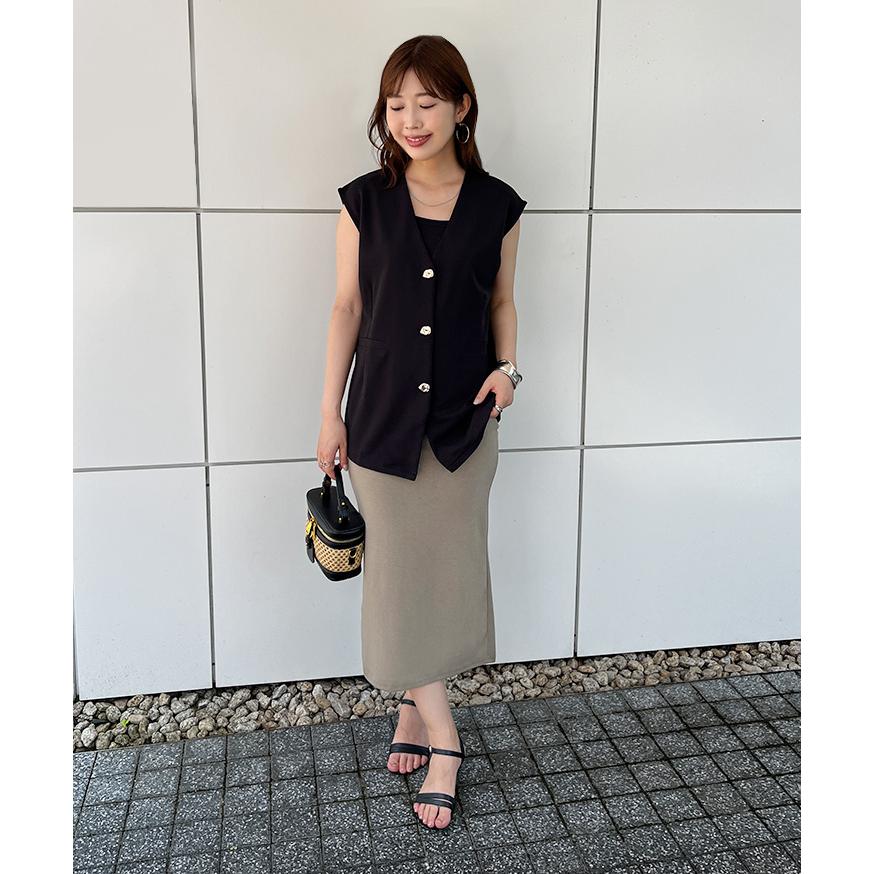 ベスト ジレ ノーカラー レディース 春 夏 Vネック 薄手 前開き