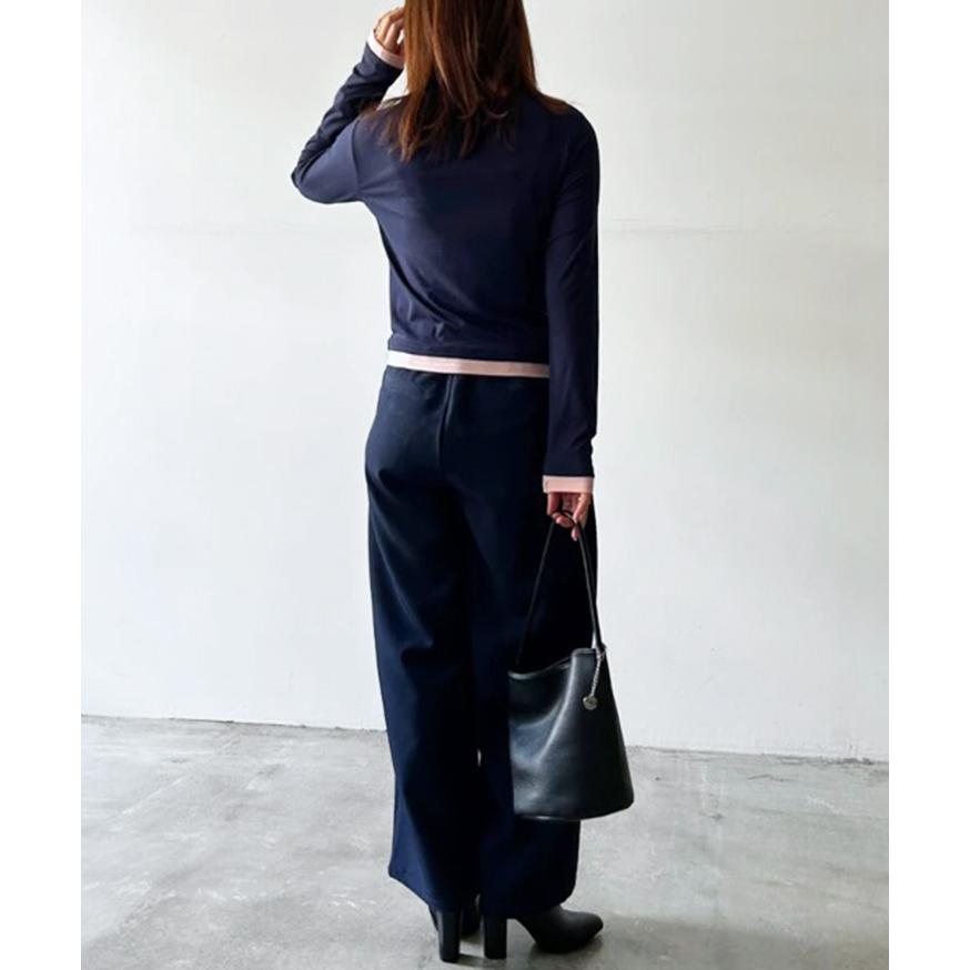 カットソー レディース 薄手 秋 長袖 オフィス ドレープネック トップス Tシャツ 重ね着風 レイヤード風 韓国 バイカラー おしゃれ | ブランド登録なし | 08