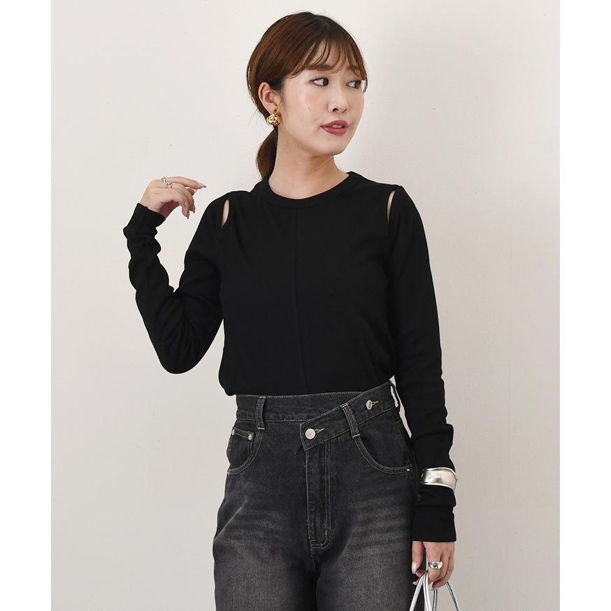 カットソー リブ カットアウト ニットソー Tシャツ レディース トップス 長袖 春 秋冬 薄手 タイト おしゃれ ロングスリーブ 韓国 肩開き | ブランド登録なし | 10