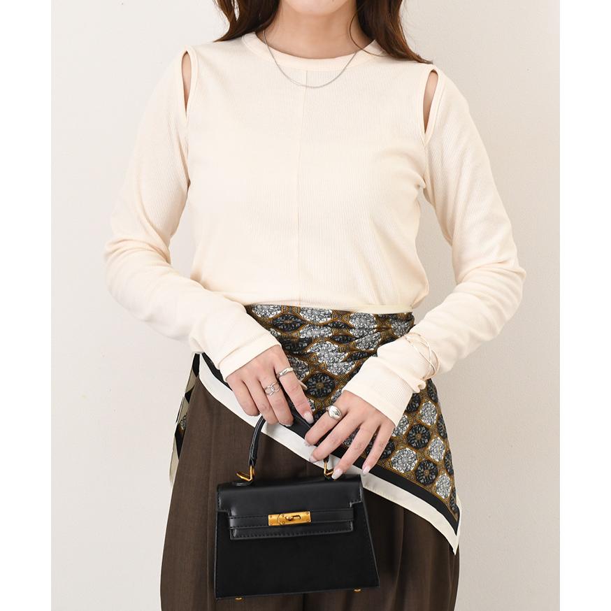 カットソー リブ カットアウト ニットソー Tシャツ レディース トップス 長袖 春 秋冬 薄手 タイト おしゃれ ロングスリーブ 韓国 肩開き | ブランド登録なし | 04
