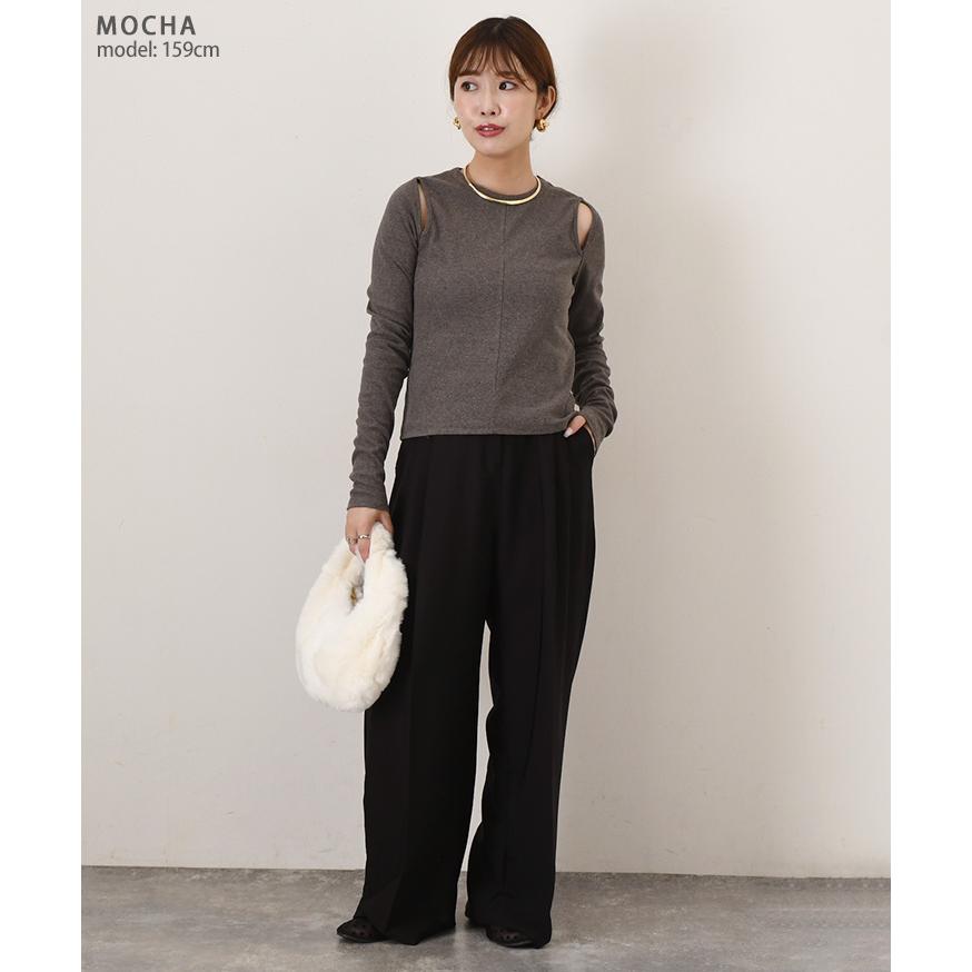 カットソー リブ カットアウト ニットソー Tシャツ レディース トップス 長袖 春 秋冬 薄手 タイト おしゃれ ロングスリーブ 韓国 肩開き | ブランド登録なし | 06