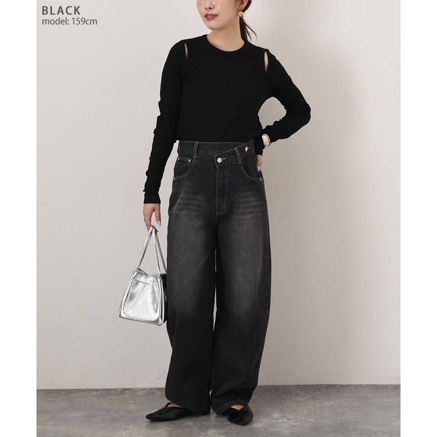 カットソー リブ カットアウト ニットソー Tシャツ レディース トップス 長袖 春 秋冬 薄手 タイト おしゃれ ロングスリーブ 韓国 肩開き | ブランド登録なし | 09