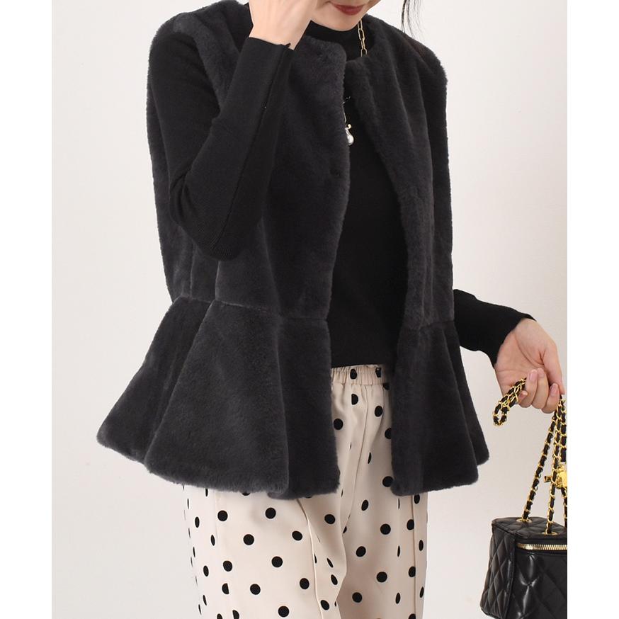 ベスト レディース ペプラム アウター フェイクファー 前あき おしゃれ