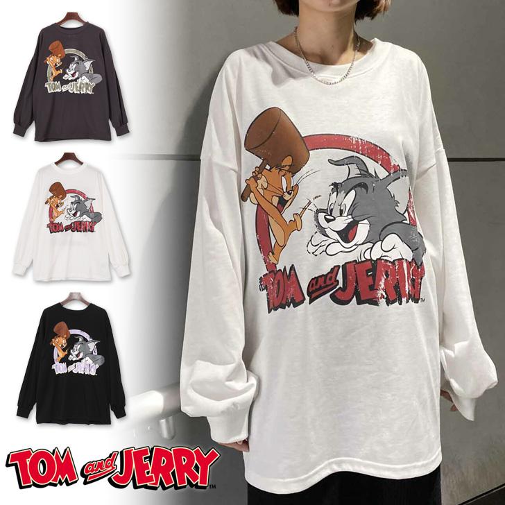 Tシャツ レディース 長袖 薄手 トムとジェリー キャラクター グッズ
