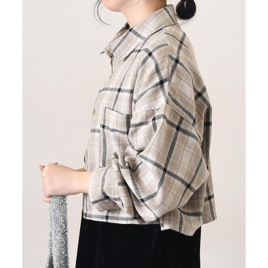 エパレッタ ショート シャツ グレー系チェック ショート丈 チェック シャツ[品番：AZ000004485]｜andme（アンドミー