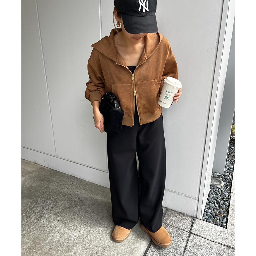 パーカー レディース 秋 冬 スエード ダブルジップ フーディー フード