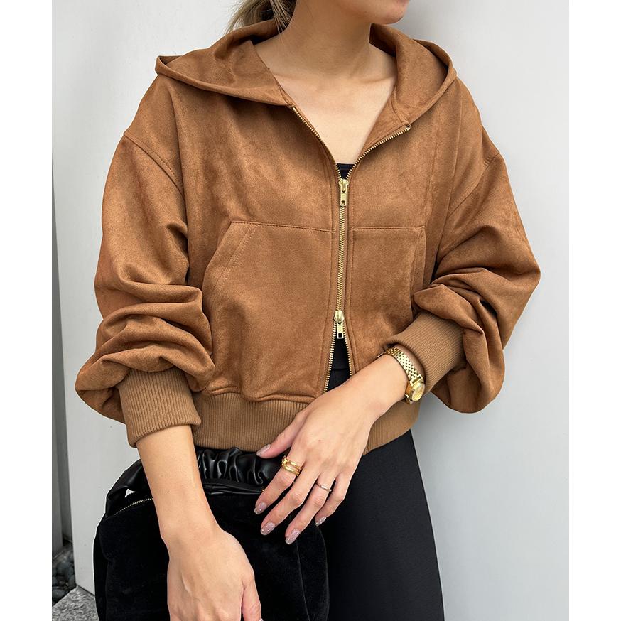 パーカー レディース 秋 冬 スエード ダブルジップ フーディー フード