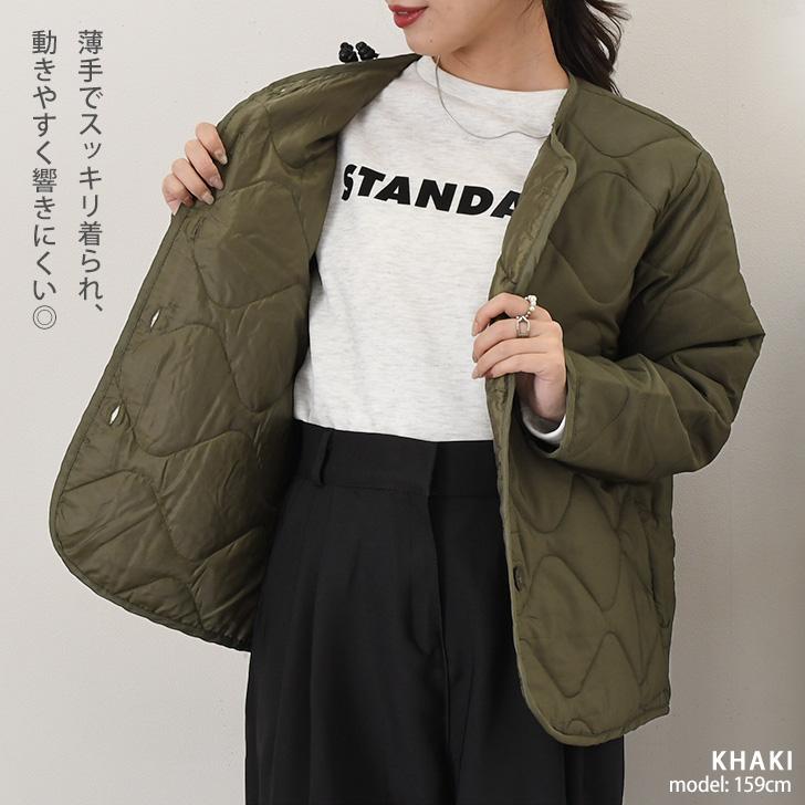 ジャケット レディース キルティング 秋冬 長袖 薄手 前開き 中綿 ノー