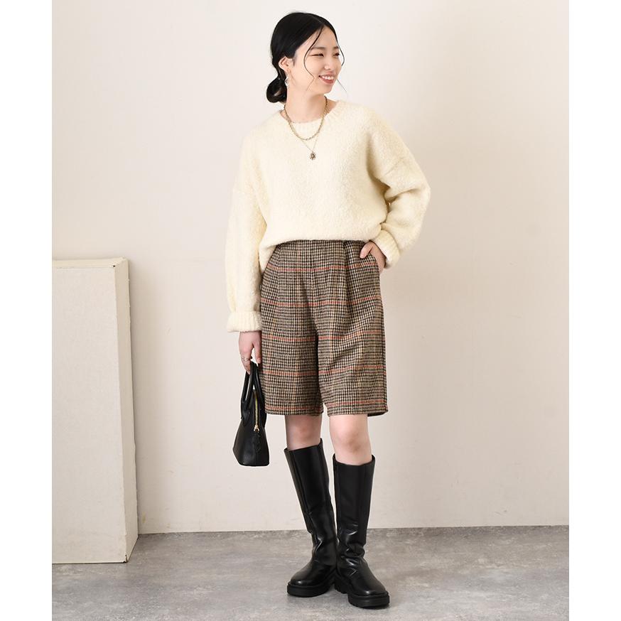 ハーフパンツ レディース ハイウエスト ツイード チェック ボトムス