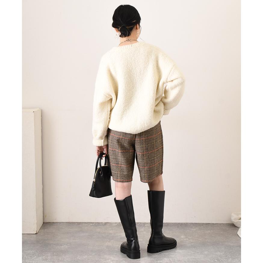 ハーフパンツ レディース ハイウエスト ツイード チェック ボトムス