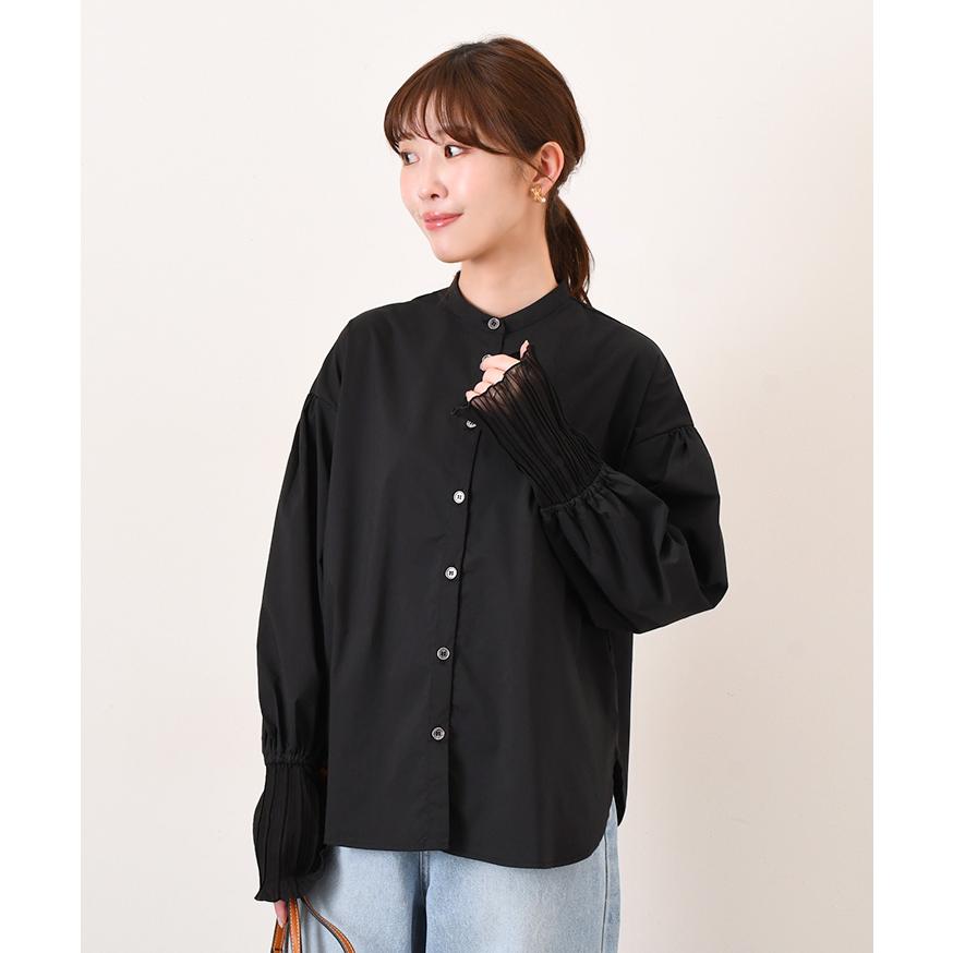 【新品】  NOWOS / ノーウォス | silk blouse ノーカラー シルク ブラウス シャツ | F | BLACK | レディース BLANC FICELLE ブラウス シャツ ノーカラー レディース