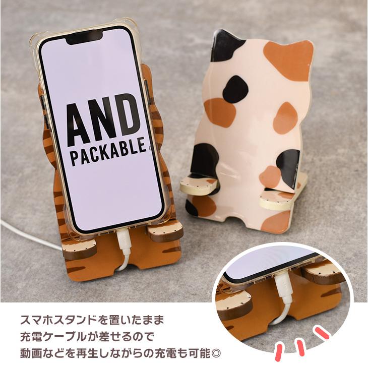 スマホスタンド 木製 ネコ スマホ iPhone android 全機種対応 充電