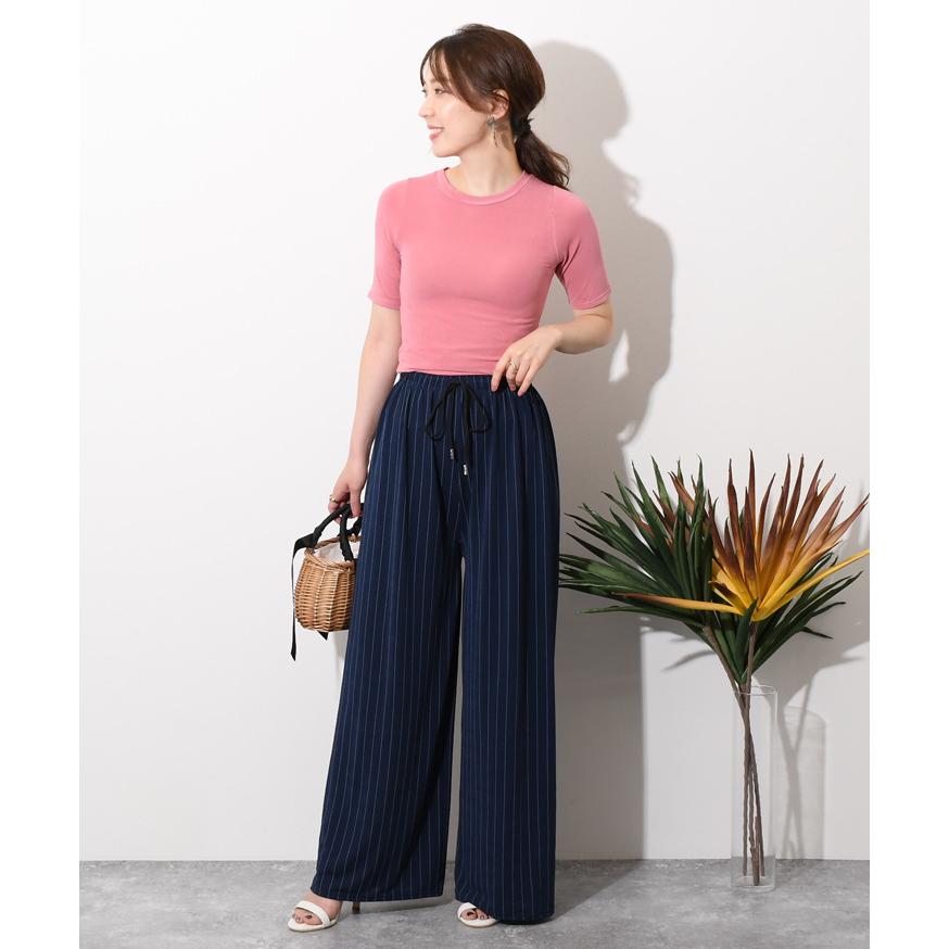 ドレープ ストライプ ワイドパンツ ウエストゴム 春夏向け 楽天市場】パンツ ボトムス ワイド クロップド レディース