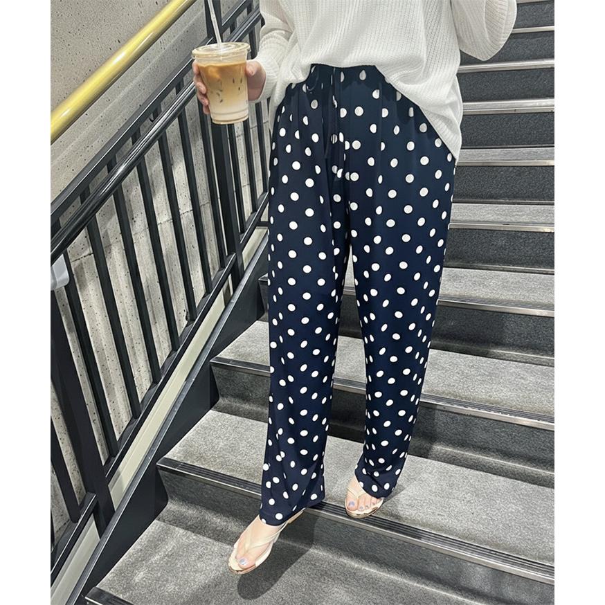 ワイドパンツ レディース 速乾 夏 きれいめ 可愛い ドット柄 ボトムス