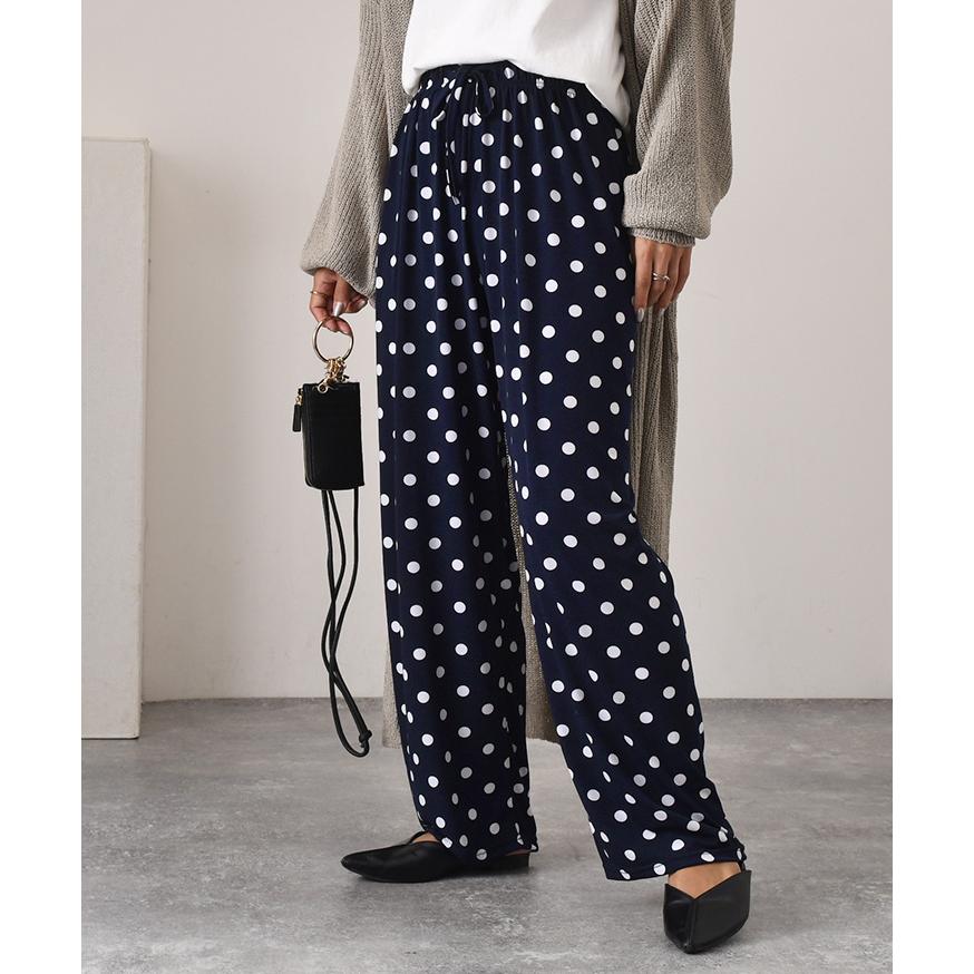 ワイドパンツ レディース 速乾 夏 きれいめ 可愛い ドット柄 ボトムス