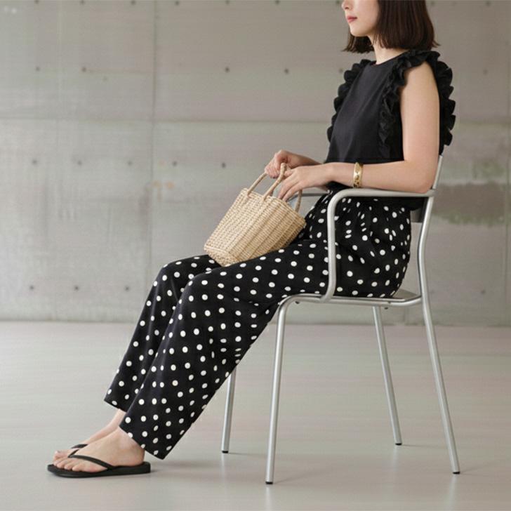 ワイドパンツ レディース 速乾 夏 きれいめ 可愛い ドット柄 ボトムス