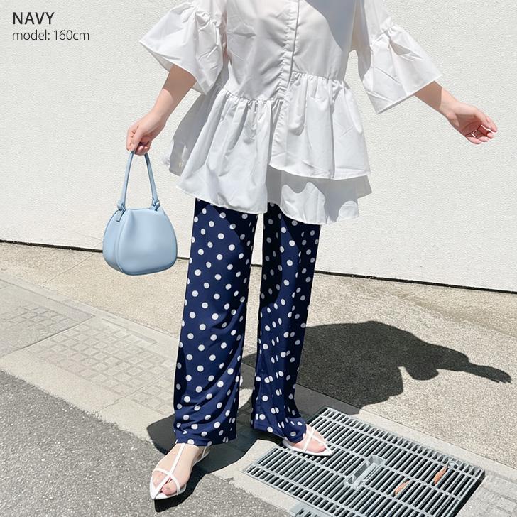 ワイドパンツ レディース 速乾 夏 きれいめ 可愛い ドット柄 ボトムス