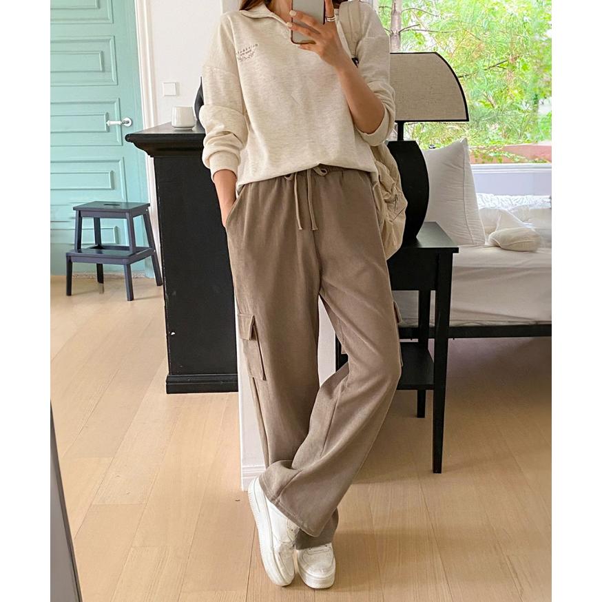 パラスパレス　コーデュロイパンツ　白　キナリ　　綿100% ゆったりシルエット 高身長 ストレッチコーデュロイワイドパンツ（選べる2レングス