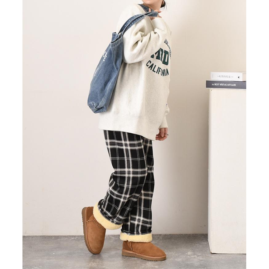 ワイドパンツ レディース 秋 冬 裏起毛 裏ボア チェック柄 ボトムス