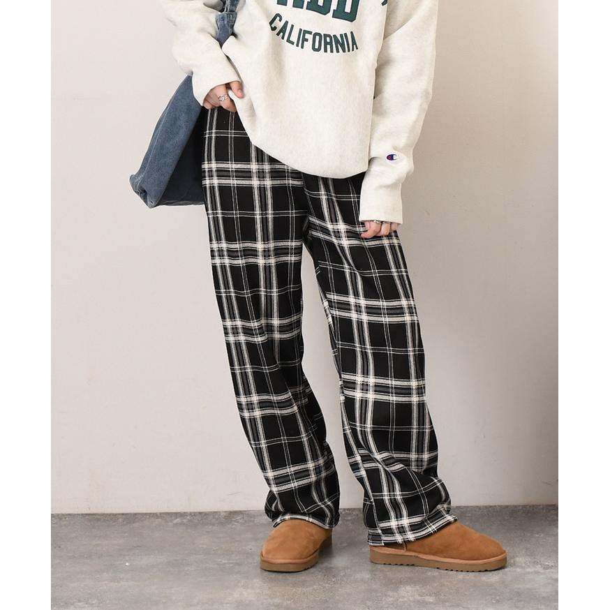 ワイドパンツ レディース 秋 冬 裏起毛 裏ボア チェック柄 ボトムス