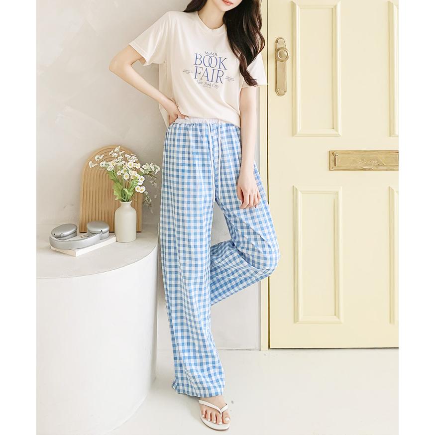 ワイドパンツ レディース 丈長め 春 夏 ギンガムチェック ハイウエスト